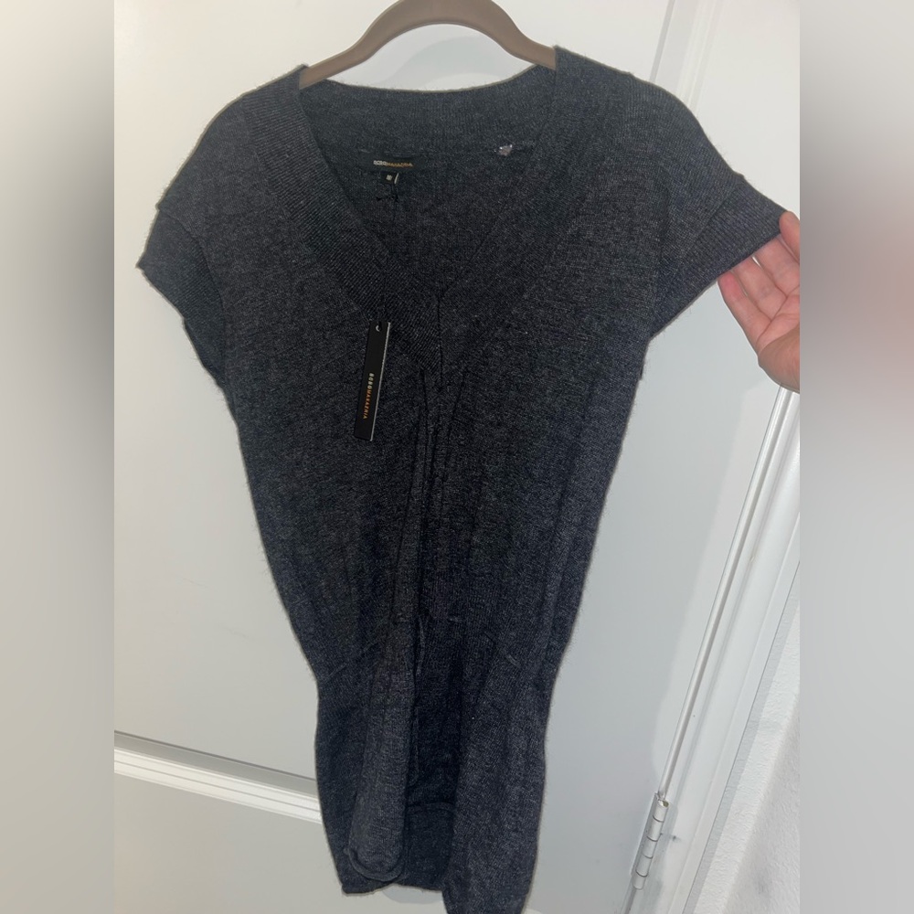 BCBGMAXAZRIA NWT Ribbed Knit Sweater Top Tie Waist Wool Angora Cap Sleeve Sz Med